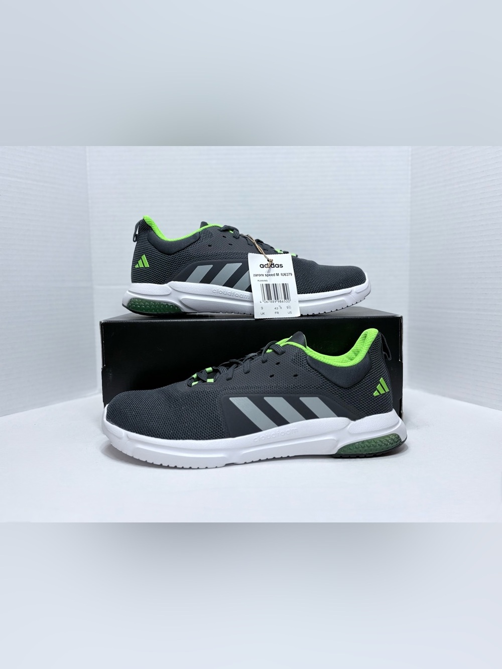 adidas CloudFoam Men's Athletic Running Shoes - Gray white & Neon Green